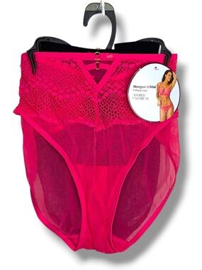 New XL Adore Me Neon Pink Black Lace Panties Morgan Bikini NWT Gift Glam